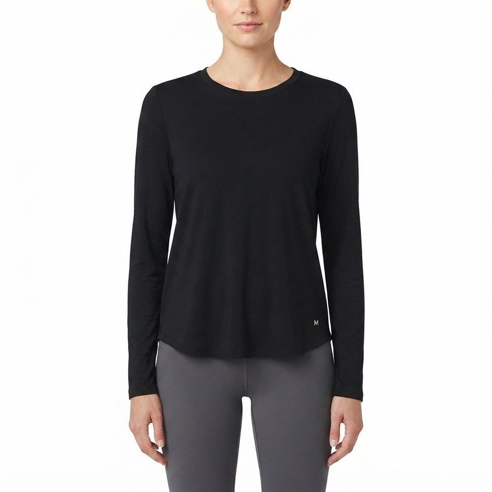 Mondetta Shirt Womens S Black Ribbed Long Sleeve Active Top Pleated Back NEW